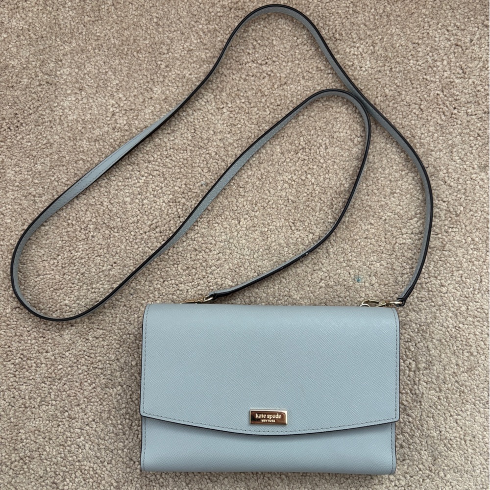 Kate Spade Light Blue-Grey Leather Crossbody Wallet